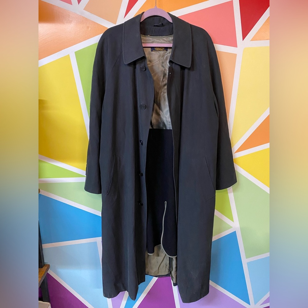 Brooks Brothers Men’s M Trench Coat Black Long Removable Wool Liner Button Up